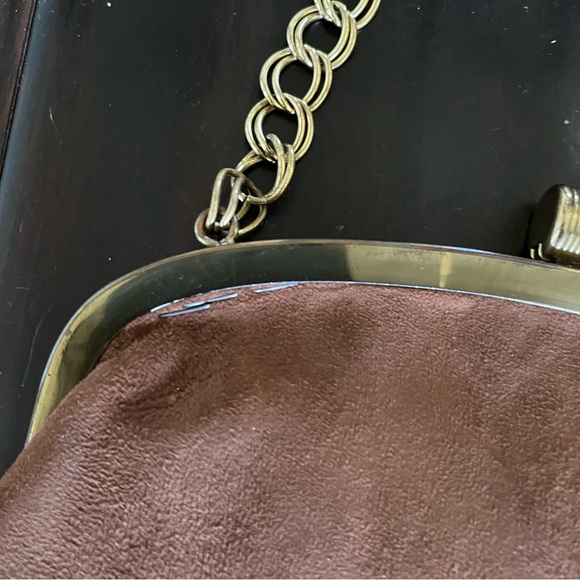 Brown Suede Clutch, Mini bag, and Satchel W/ Gold Chain - Picture 3 of 7